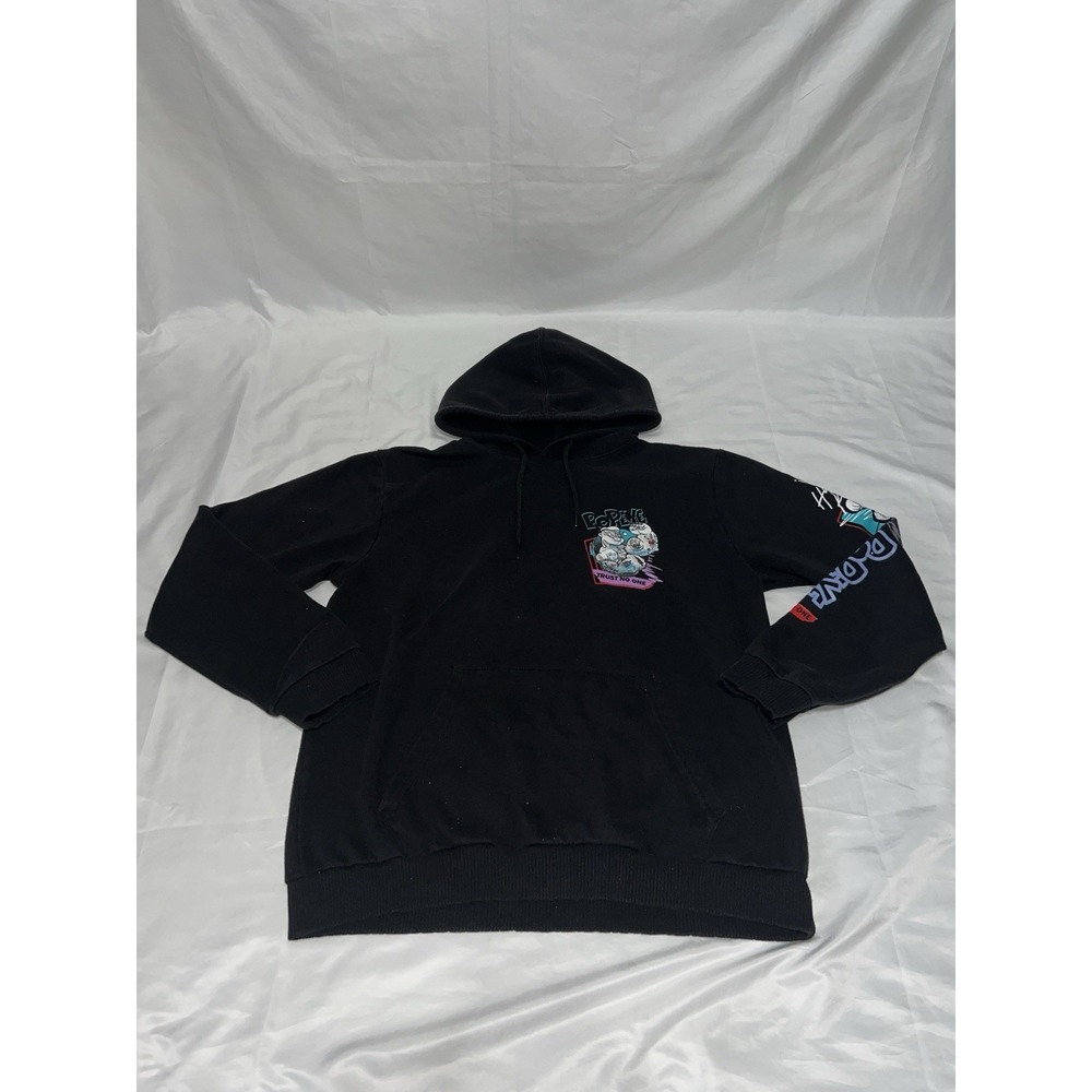 Popeye Hoodie Men's L Black Fleece Graphic Print Pullover Hooded Sweatshirt Read